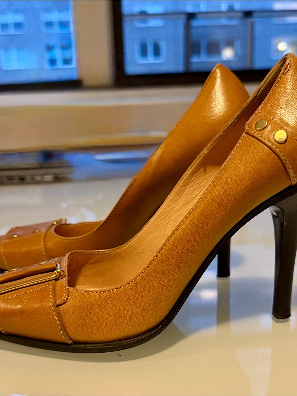 Casadei Women's Cognac Leather High Heel Pumps